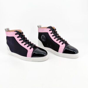 Louboutin Louis Orlato Sneakers Black Pink Mesh Size 39.5 US 9.5 Women High Top